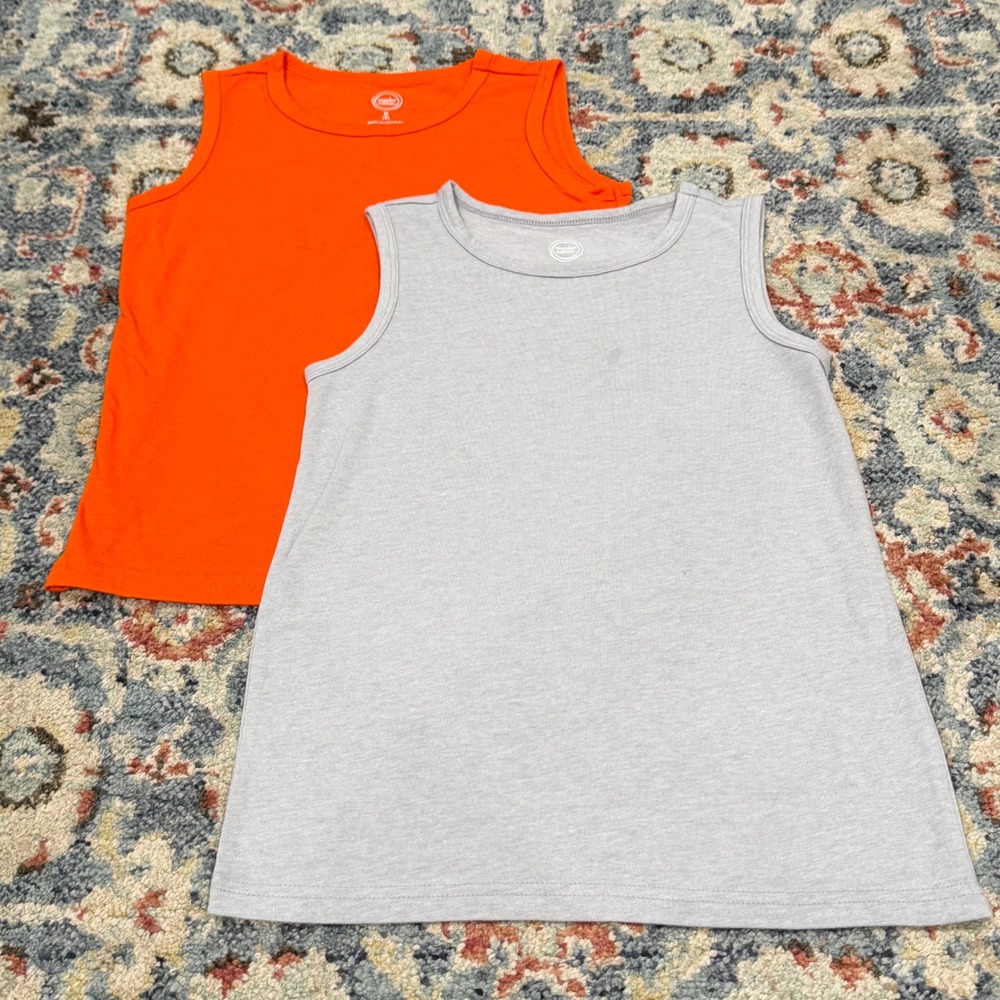 Tank Tops Boys Size 8 Orange Grey Sleeveless Basics EUC